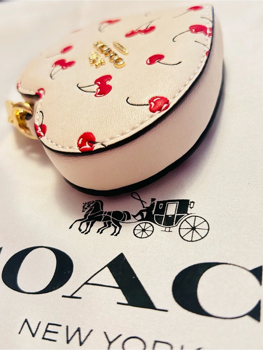 Coach Cherry Heart Coin Purse Wallet Keychain/ Bag Charm